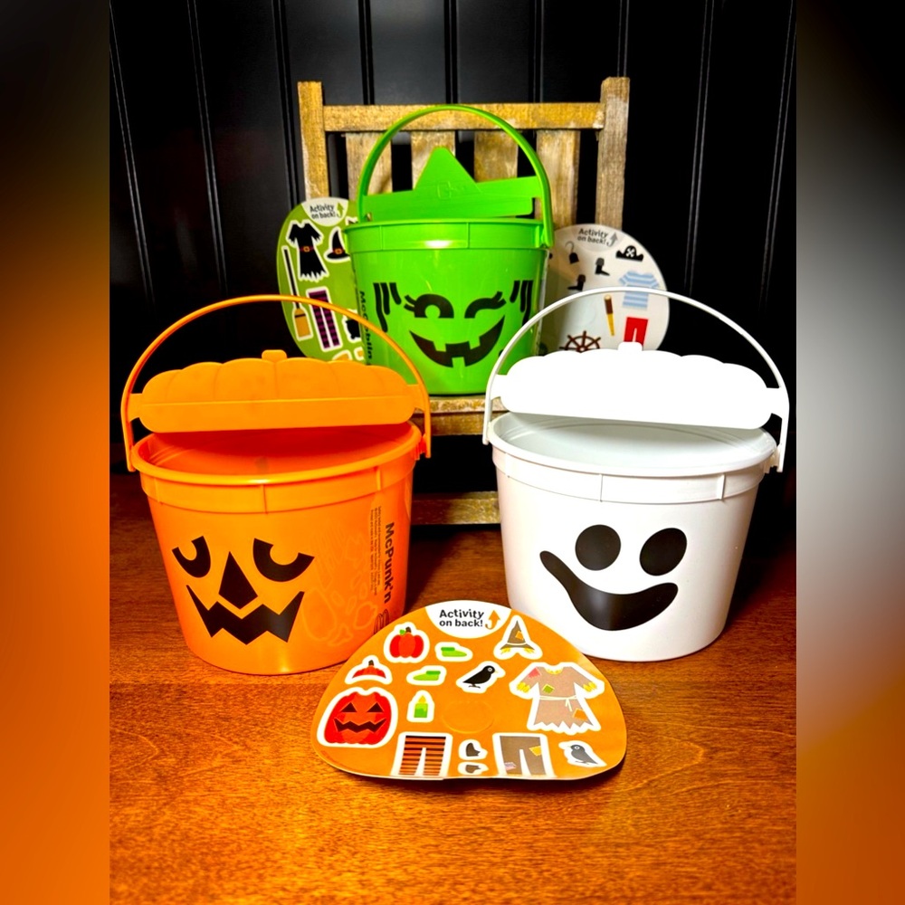 2022 Mcdonalds Halloween Trick or Treat Buckets & Stickers Set of 3